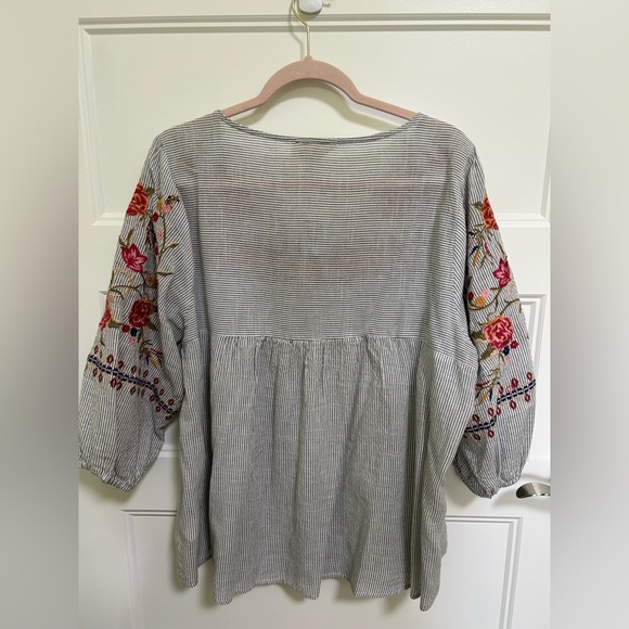Savanna Jane Floral Embroidered Striped Blouse - Picture 3 of 3